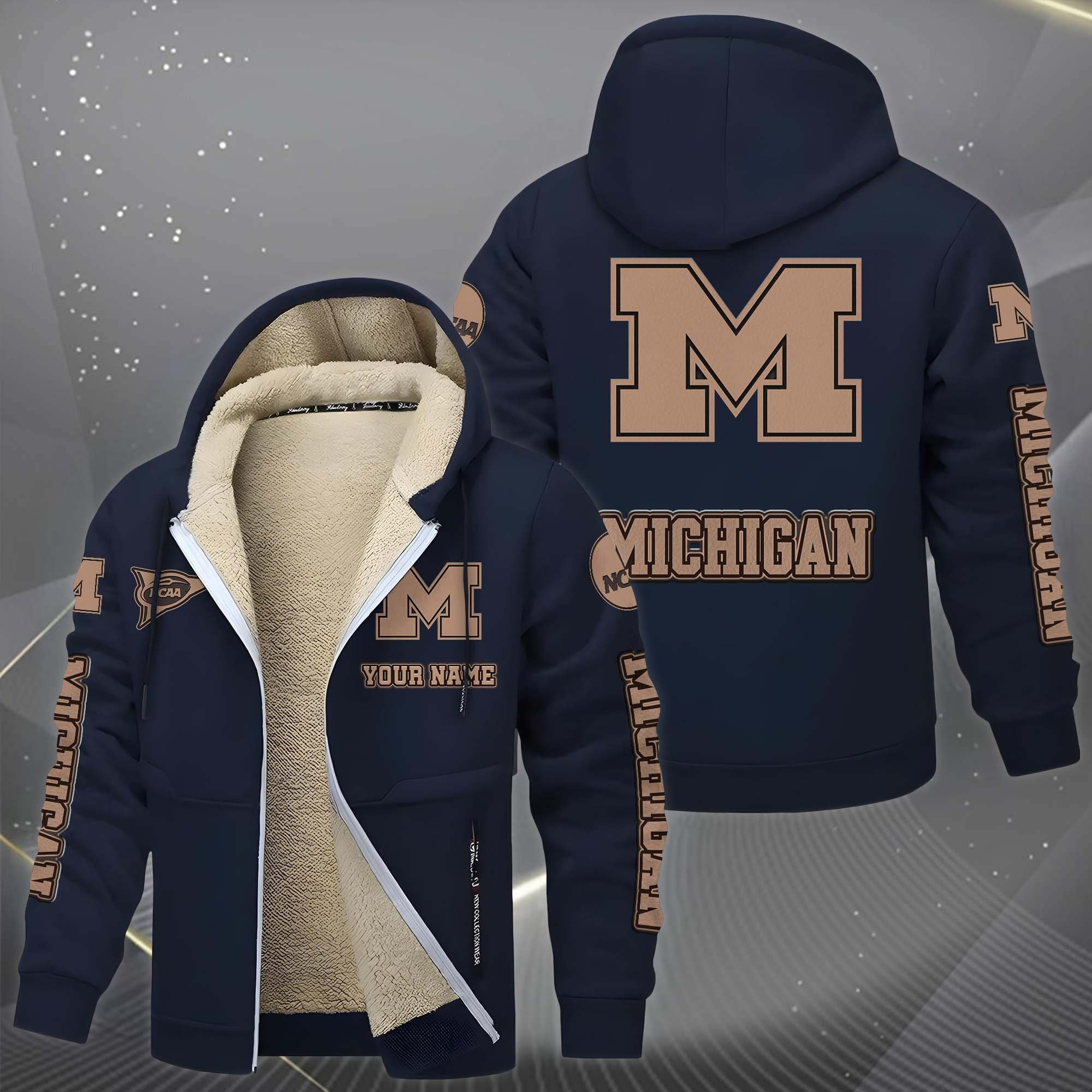 Michigan Wolverines Hoodies Zip Velvet Coat PBLKJW5