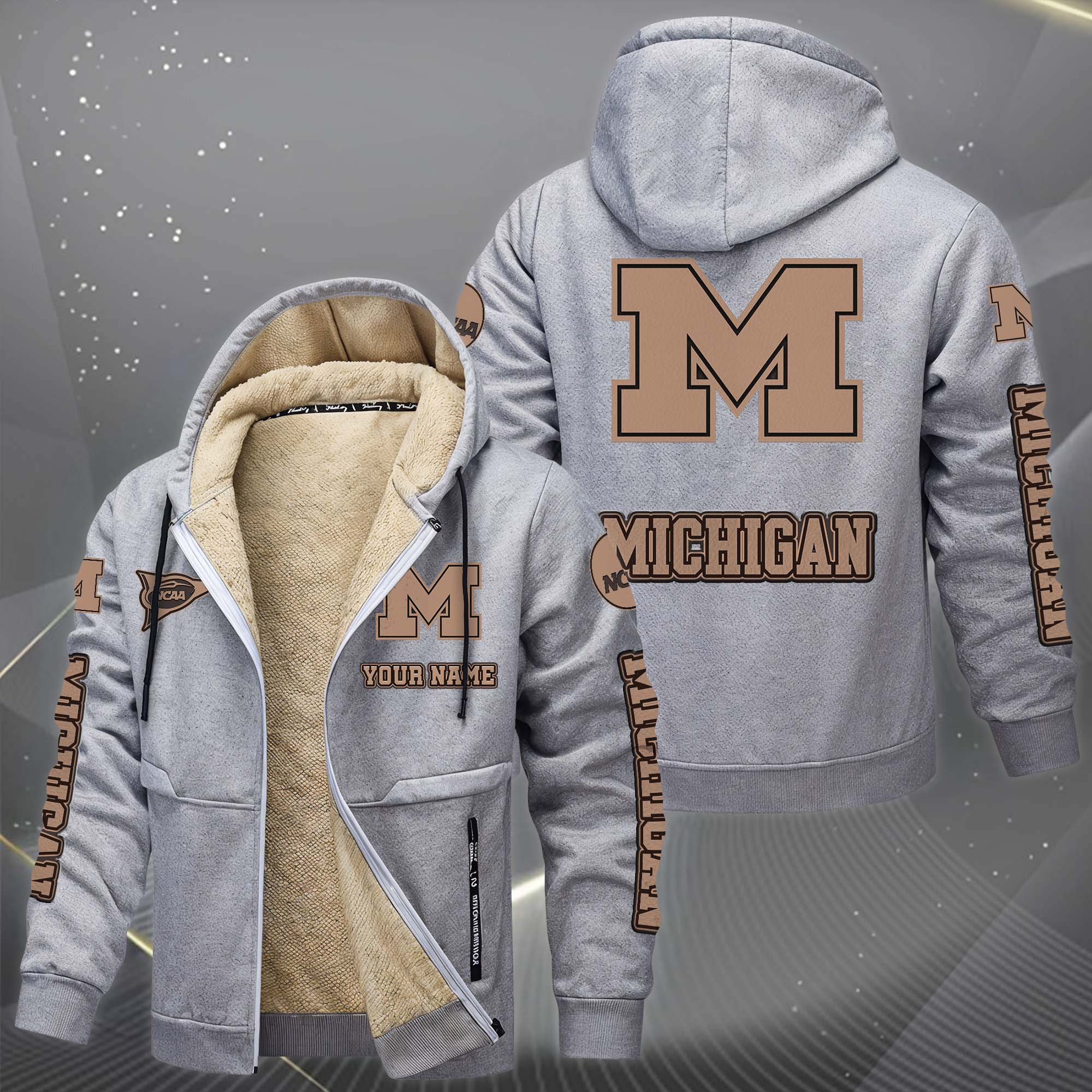 Michigan Wolverines Hoodies Zip Velvet Coat PBLKJW5