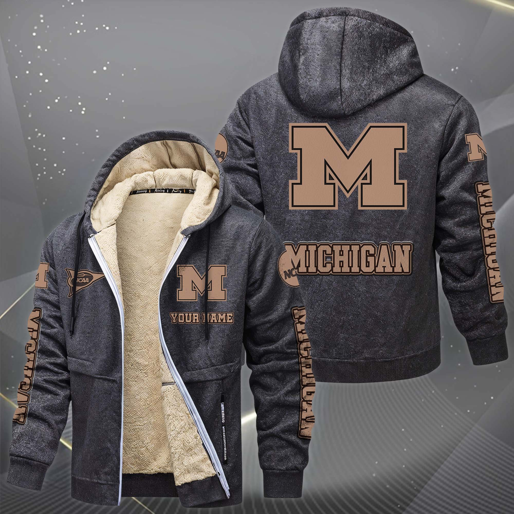 Michigan Wolverines Hoodies Zip Velvet Coat PBLKJW5