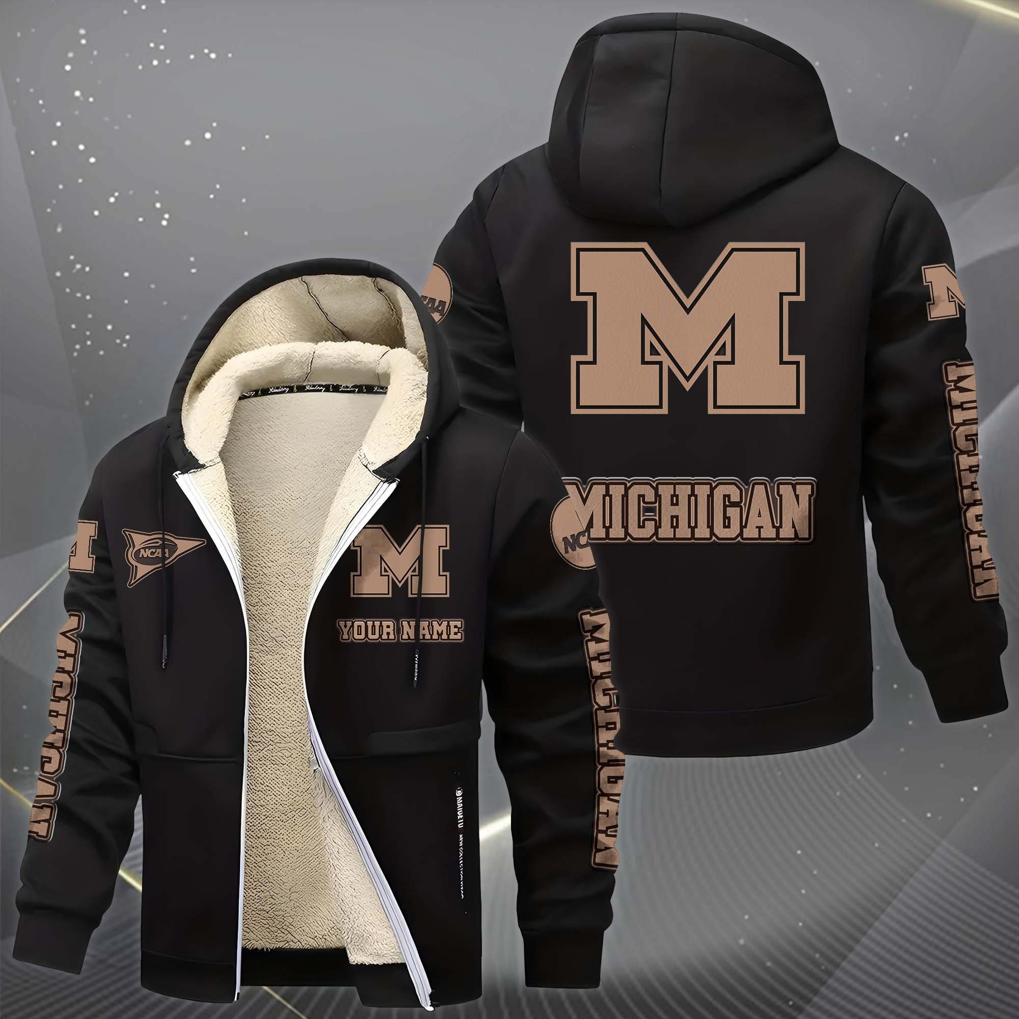 Michigan Wolverines Hoodies Zip Velvet Coat PBLKJW5