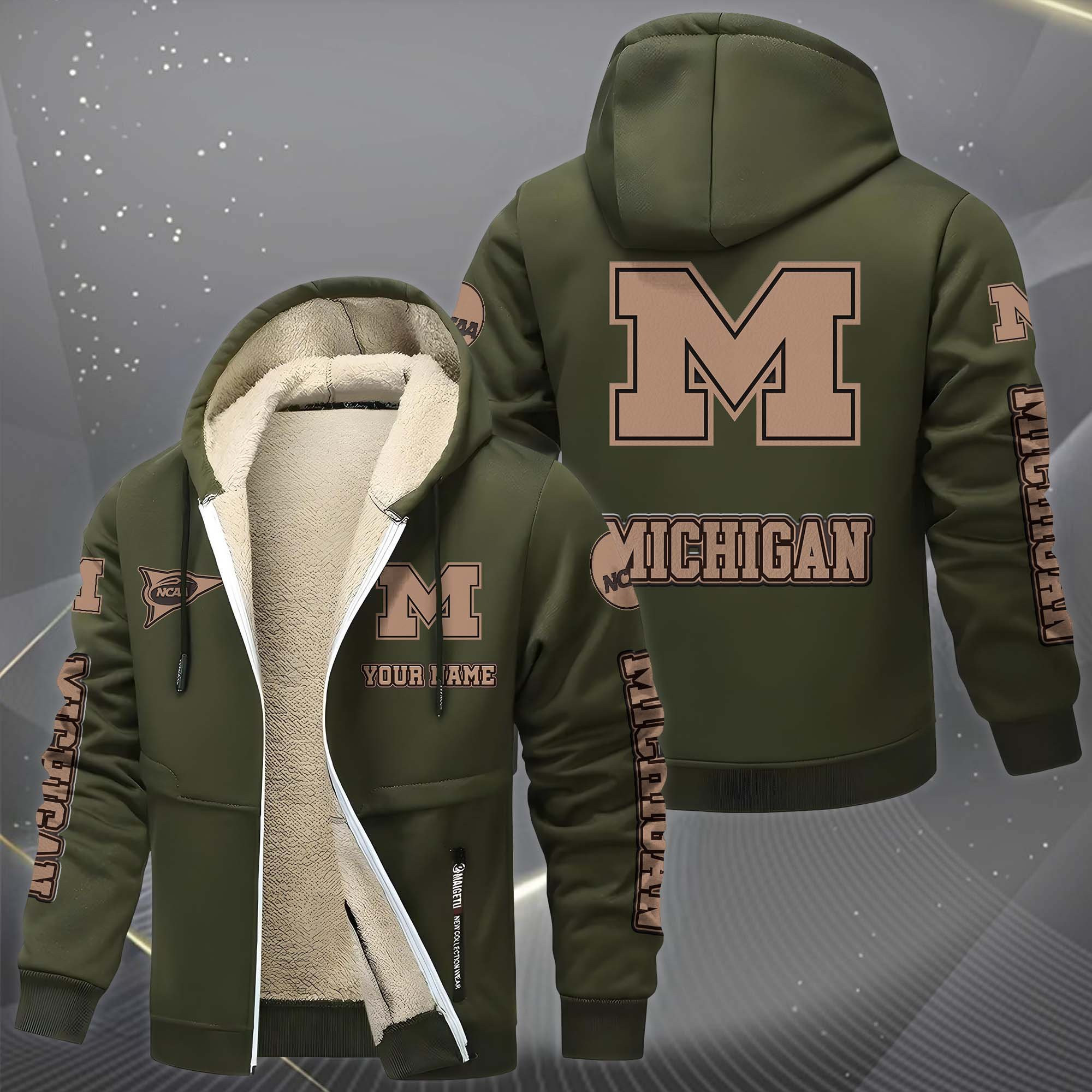 Michigan Wolverines Hoodies Zip Velvet Coat PBLKJW5
