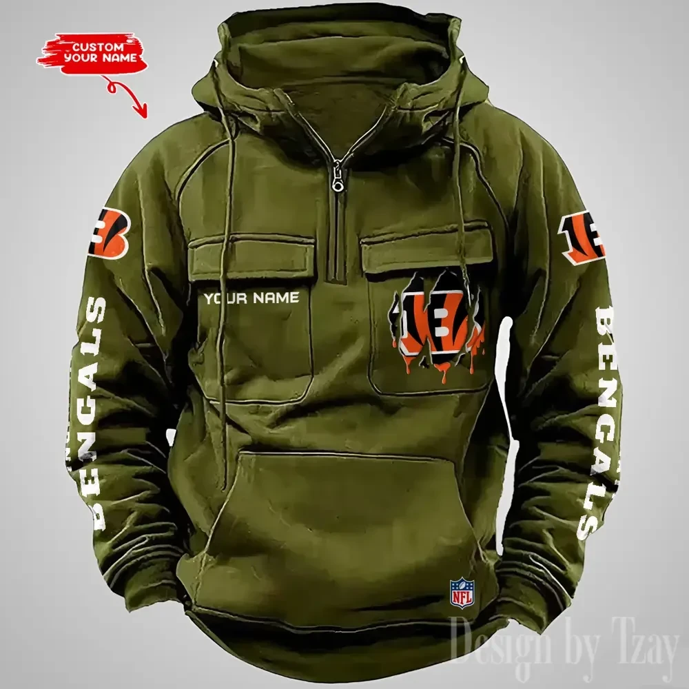 Cincinnati Bengals Designer Hoodies For Men Casual Fashion Solid Multi-Pocket Zipper Long Slevee PBDAH5B
