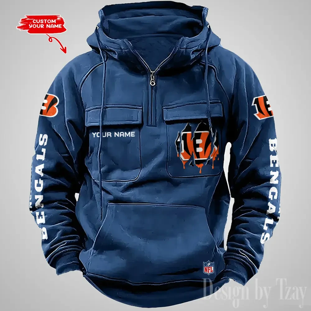 Cincinnati Bengals Designer Hoodies For Men Casual Fashion Solid Multi-Pocket Zipper Long Slevee PBDAH5B