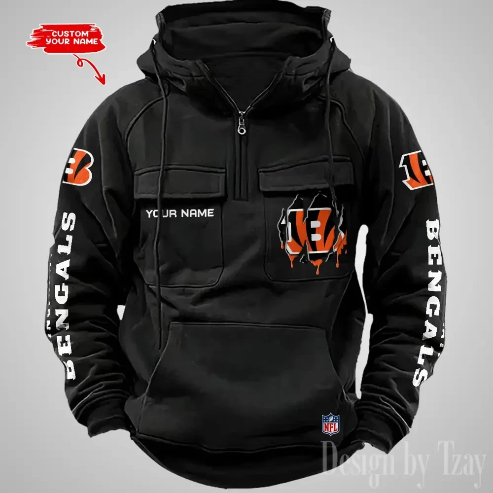 Cincinnati Bengals Designer Hoodies For Men Casual Fashion Solid Multi-Pocket Zipper Long Slevee PBDAH5B