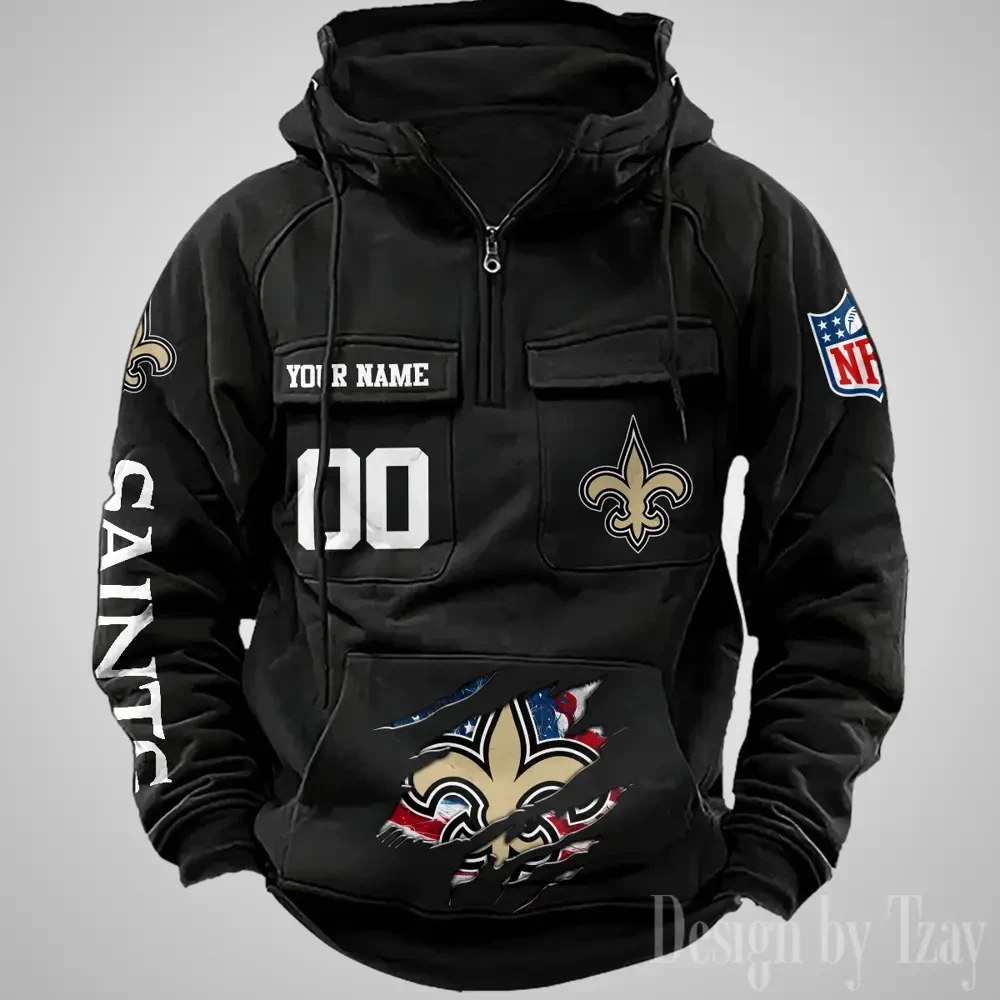 New Orleans Saints Designer Hoodies For Men Casual Fashion Solid Multi-Pocket Zipper Long Slevee AZVMHD916