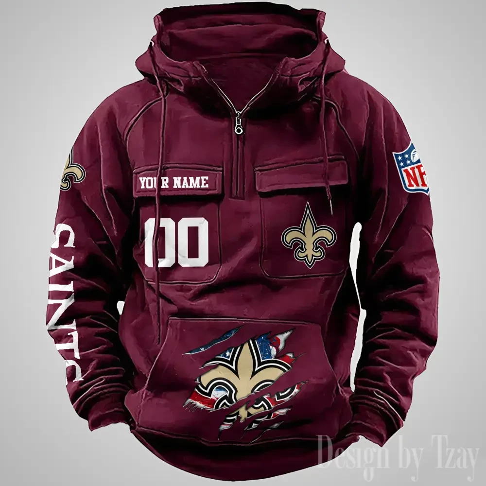 New Orleans Saints Designer Hoodies For Men Casual Fashion Solid Multi-Pocket Zipper Long Slevee PBP00ZN