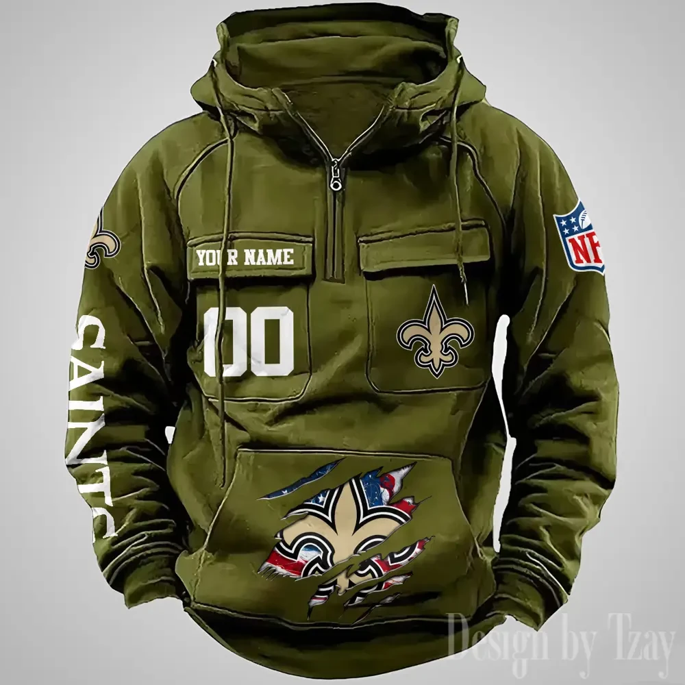 New Orleans Saints Designer Hoodies For Men Casual Fashion Solid Multi-Pocket Zipper Long Slevee PBP00ZN
