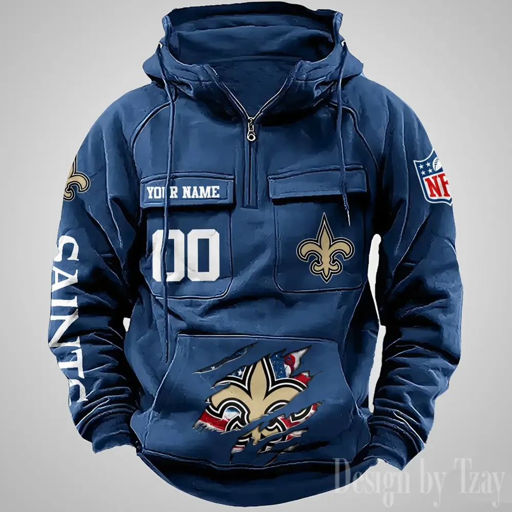 New Orleans Saints Designer Hoodies For Men Casual Fashion Solid Multi-Pocket Zipper Long Slevee PBP00ZN