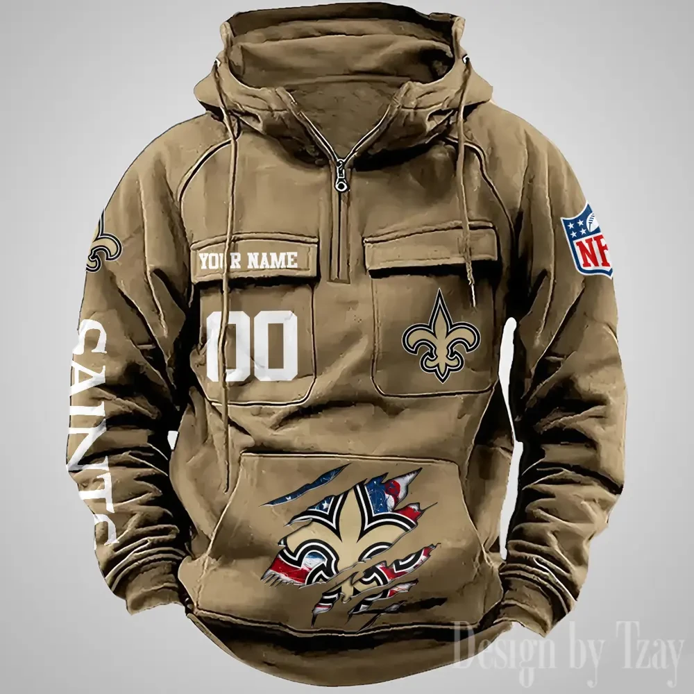 New Orleans Saints Designer Hoodies For Men Casual Fashion Solid Multi-Pocket Zipper Long Slevee PBP00ZN