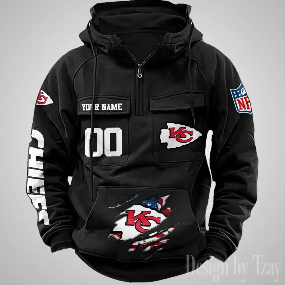 Kansas City Chiefs Designer Hoodies For Men Casual Fashion Solid Multi-Pocket Zipper Long Slevee PBCZT4I