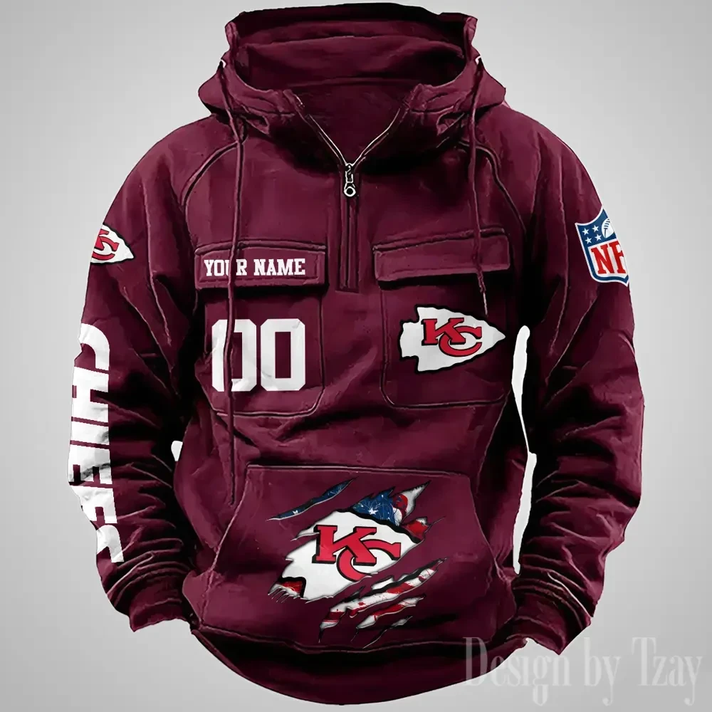 Kansas City Chiefs Designer Hoodies For Men Casual Fashion Solid Multi-Pocket Zipper Long Slevee PBCZT4I
