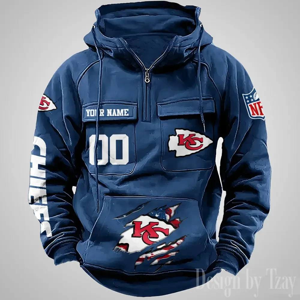 Kansas City Chiefs Designer Hoodies For Men Casual Fashion Solid Multi-Pocket Zipper Long Slevee PBCZT4I