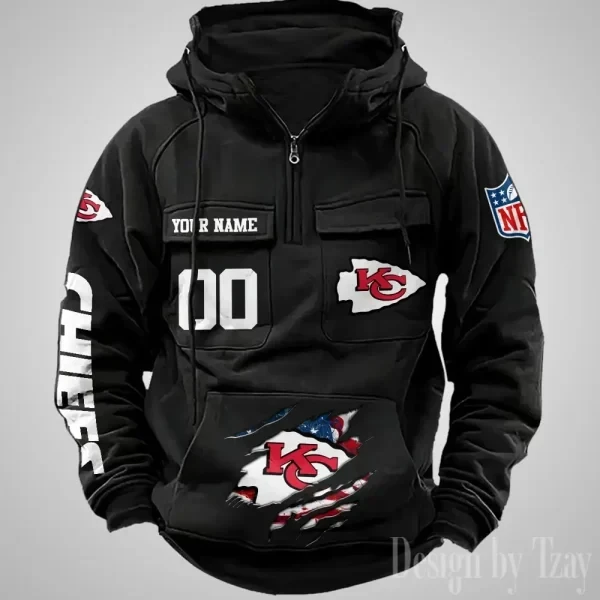 Kansas City Chiefs Designer Hoodies For Men Casual Fashion Solid Multi-Pocket Zipper Long Slevee PBCZT4I