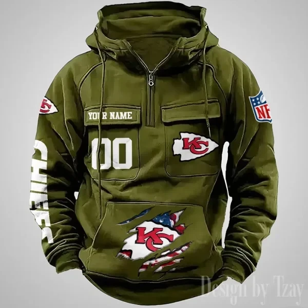 Kansas City Chiefs Designer Hoodies For Men Casual Fashion Solid Multi-Pocket Zipper Long Slevee PBCZT4I