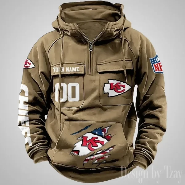 Kansas City Chiefs Designer Hoodies For Men Casual Fashion Solid Multi-Pocket Zipper Long Slevee PBCZT4I