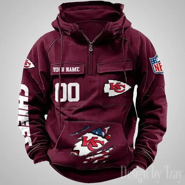 Kansas City Chiefs Designer Hoodies For Men Casual Fashion Solid Multi-Pocket Zipper Long Slevee PBCZT4I