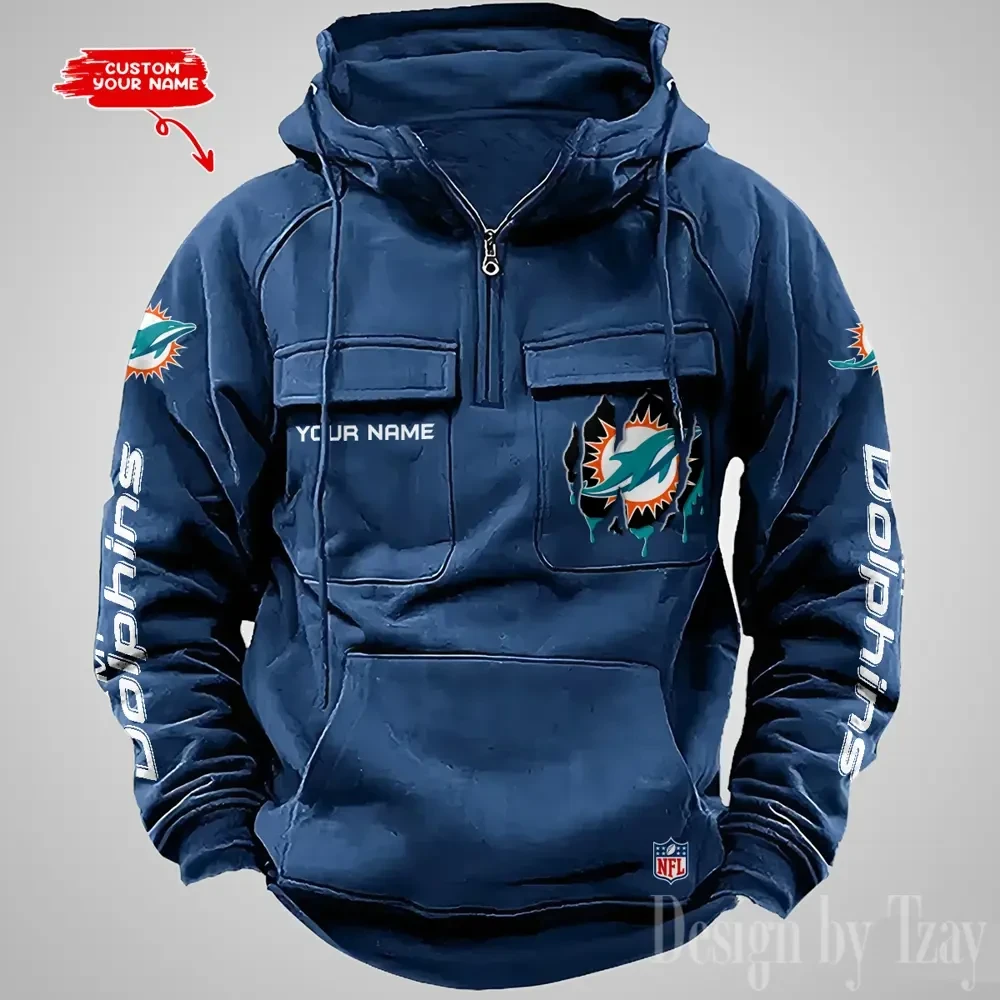 Miami Dolphins Designer Hoodies For Men Casual Fashion Solid Multi-Pocket Zipper Long Slevee PBIN45H