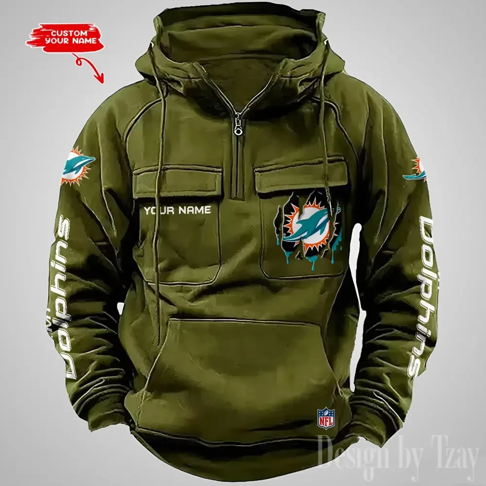 Miami Dolphins Designer Hoodies For Men Casual Fashion Solid Multi-Pocket Zipper Long Slevee PBIN45H
