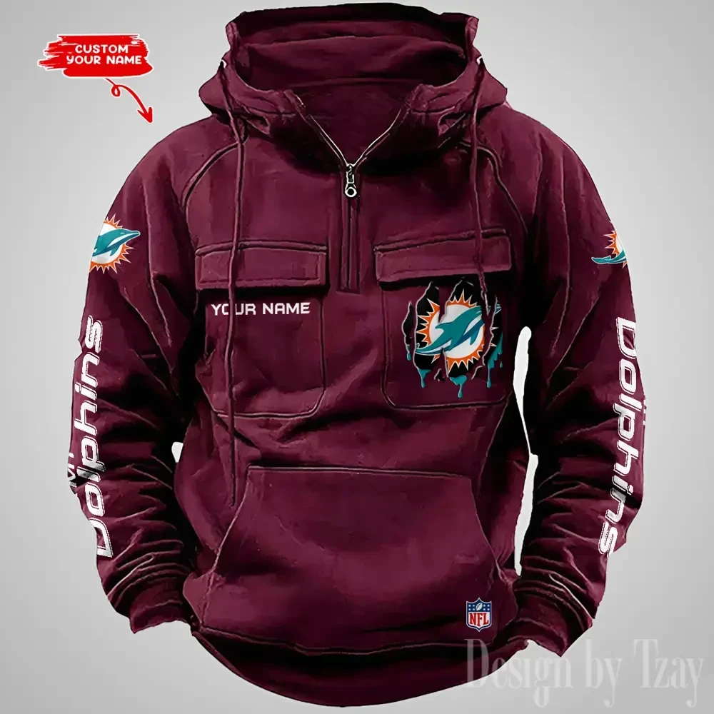 Miami Dolphins Designer Hoodies For Men Casual Fashion Solid Multi-Pocket Zipper Long Slevee PBIN45H