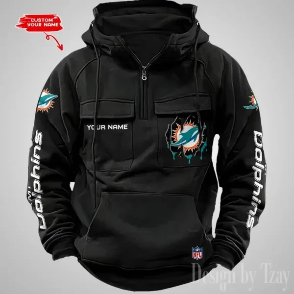 Miami Dolphins Designer Hoodies For Men Casual Fashion Solid Multi-Pocket Zipper Long Slevee PBIN45H