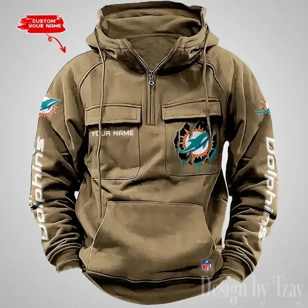 Miami Dolphins Designer Hoodies For Men Casual Fashion Solid Multi-Pocket Zipper Long Slevee PBIN45H