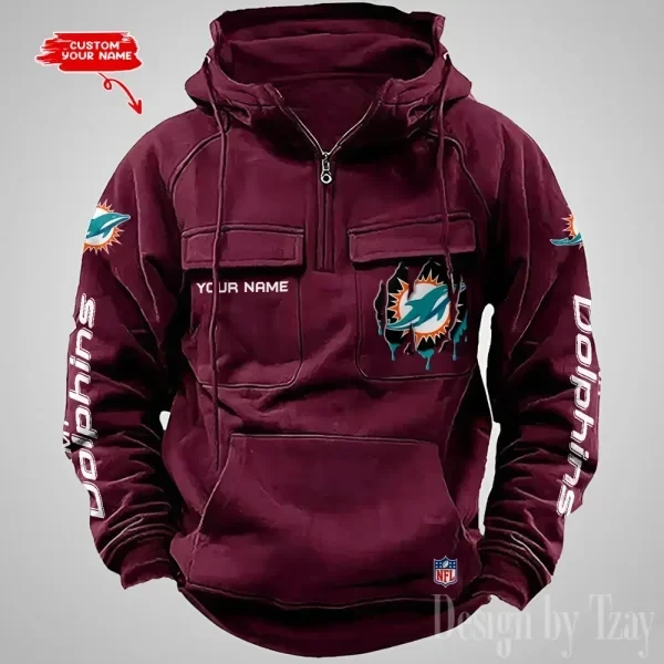 Miami Dolphins Designer Hoodies For Men Casual Fashion Solid Multi-Pocket Zipper Long Slevee PBIN45H