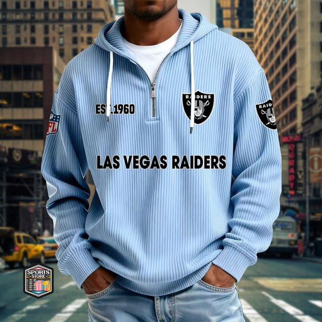 Las Vegas Raiders Ribbed Texture Zipper Long Sleeve Hoodie PB9QAIP