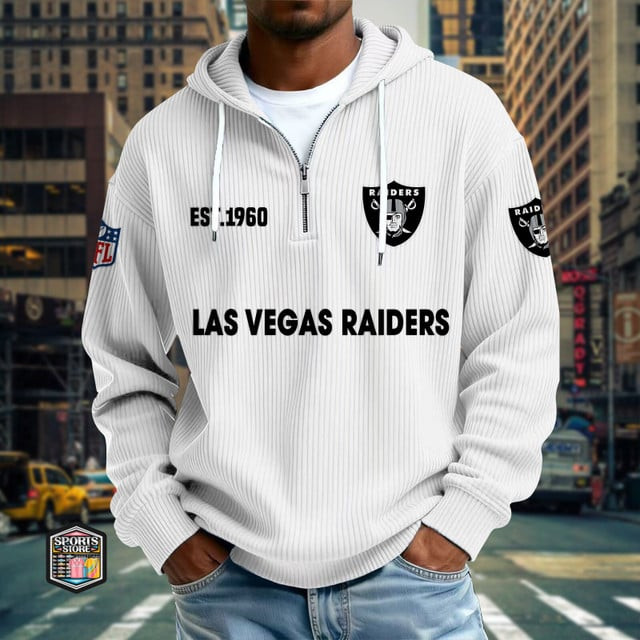 Las Vegas Raiders Ribbed Texture Zipper Long Sleeve Hoodie PB9QAIP