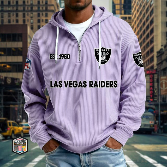 Las Vegas Raiders Ribbed Texture Zipper Long Sleeve Hoodie PB9QAIP