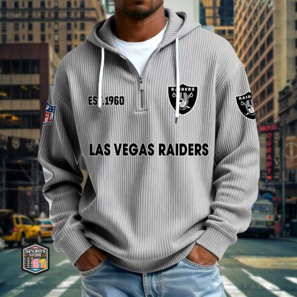 Las Vegas Raiders Ribbed Texture Zipper Long Sleeve Hoodie PB9QAIP