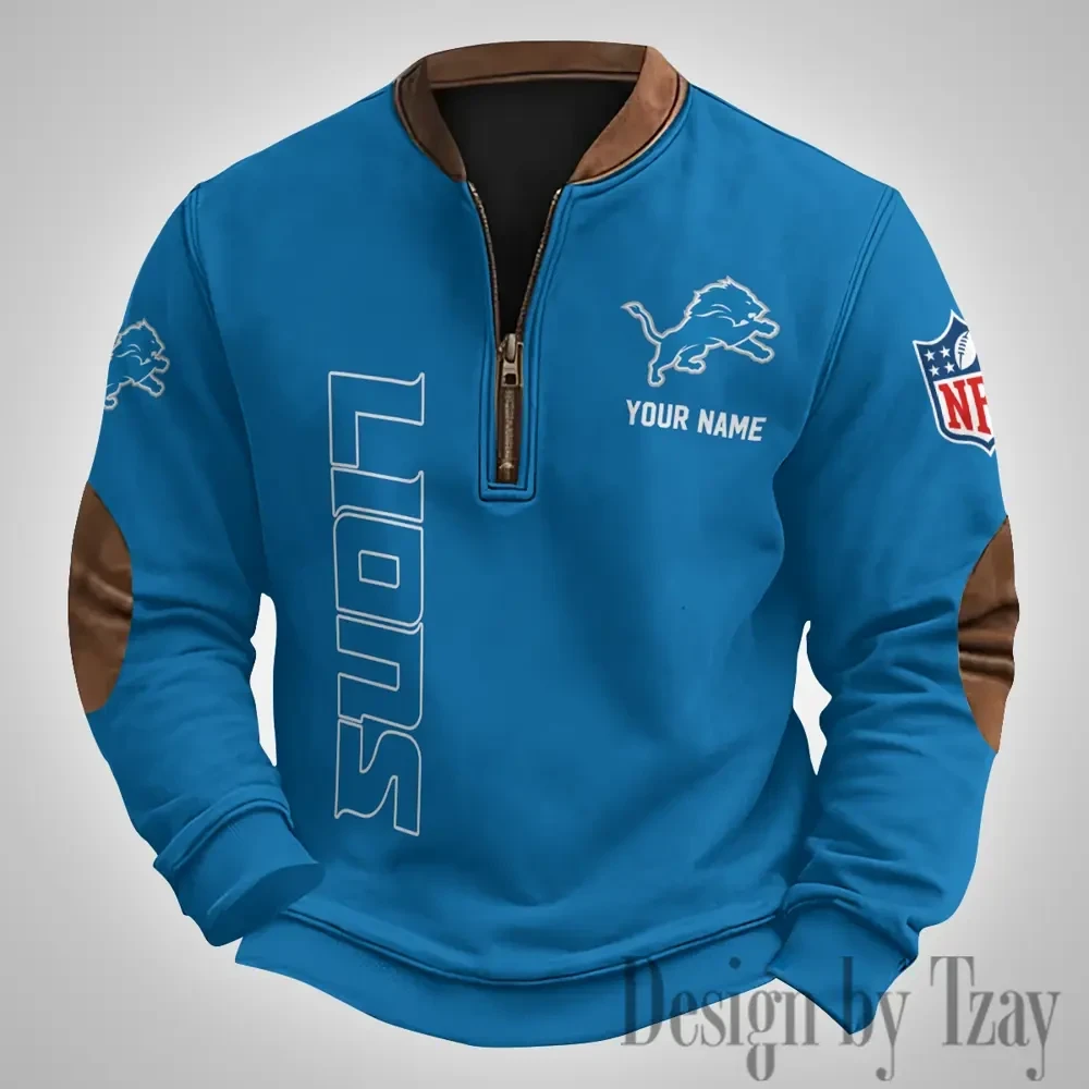 Detroit Lions Men's Vintage Zipper Stand Collar Sweatshirt PBHYK53