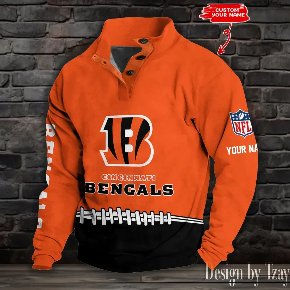 Cincinnati Bengals Casual Long Sleeve Button Up Sweatshirt S9DBSCH2323