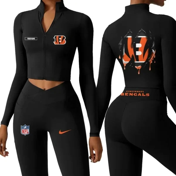 Cincinnati Bengals Zipper Sports Top Women Gym Long Sleeve for Fitness PBTUW0S