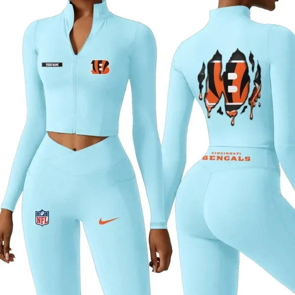 Cincinnati Bengals Zipper Sports Top Women Gym Long Sleeve for Fitness PBTUW0S