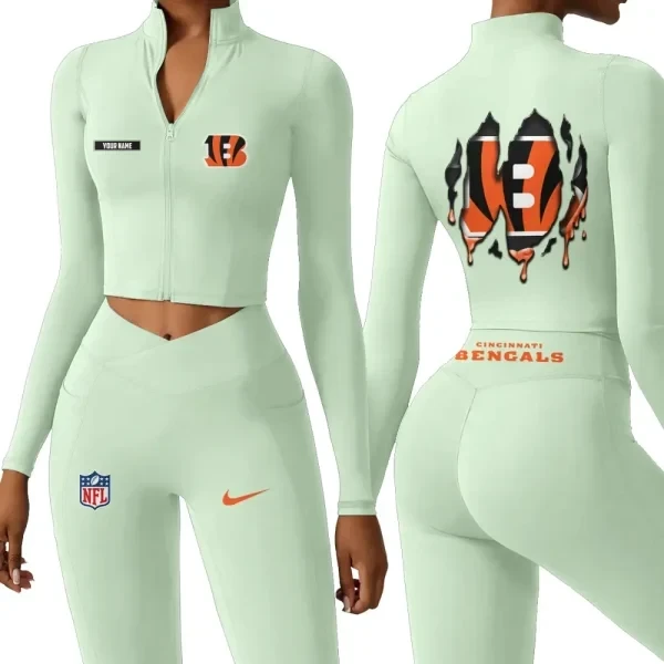 Cincinnati Bengals Zipper Sports Top Women Gym Long Sleeve for Fitness PBTUW0S