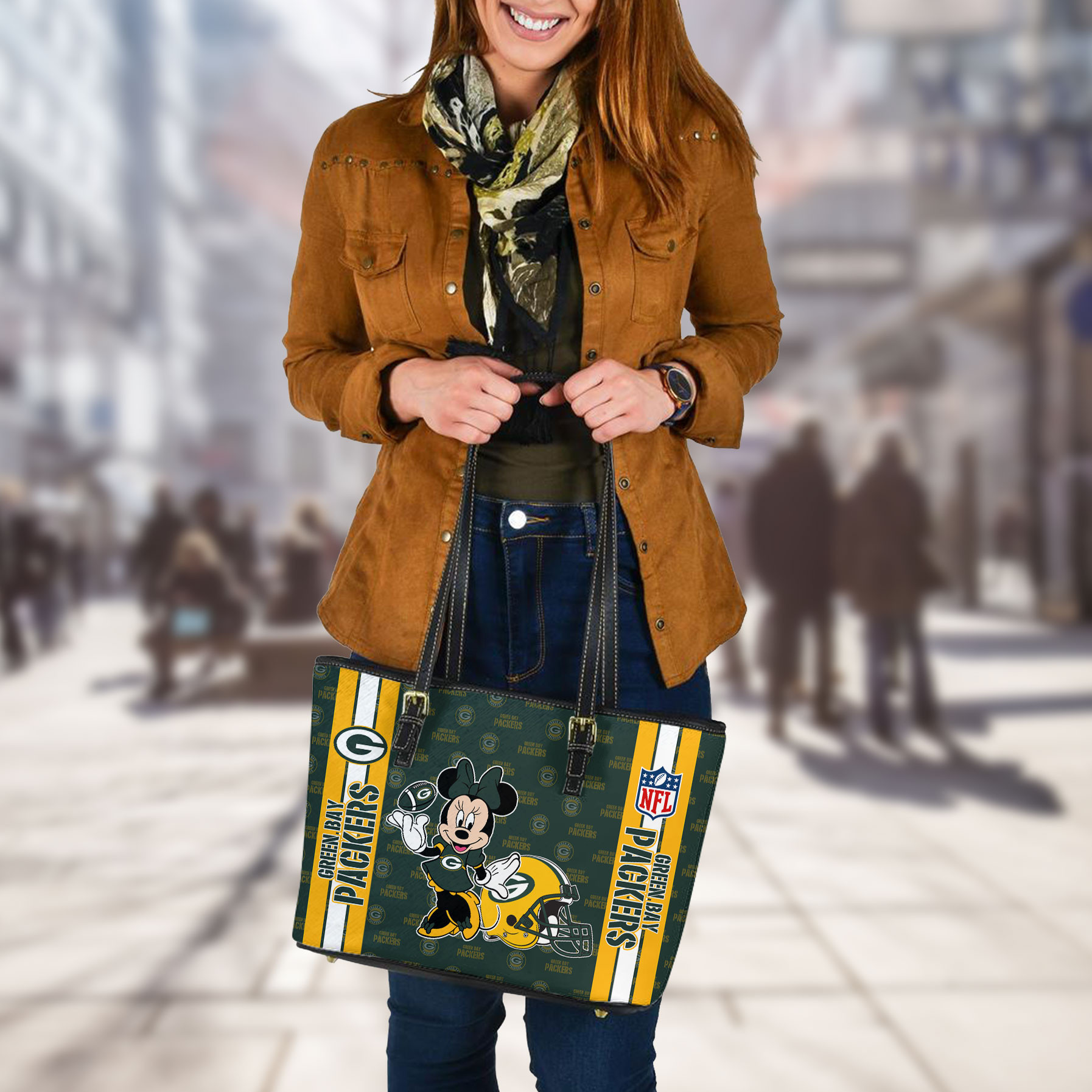Green Bay Packers Women Leather Tote Hand Bag PBJP7BL