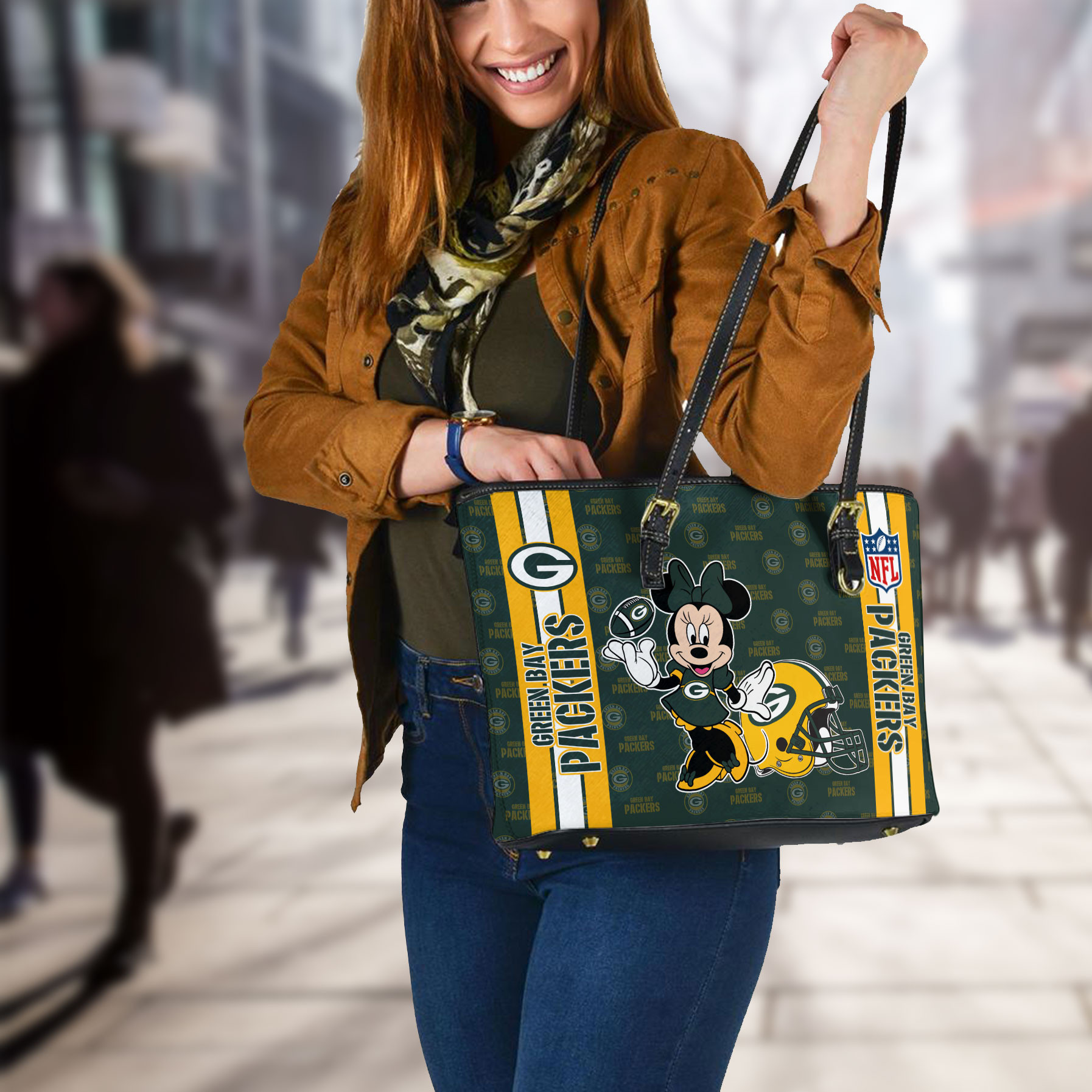 Green Bay Packers Women Leather Tote Hand Bag PBJP7BL