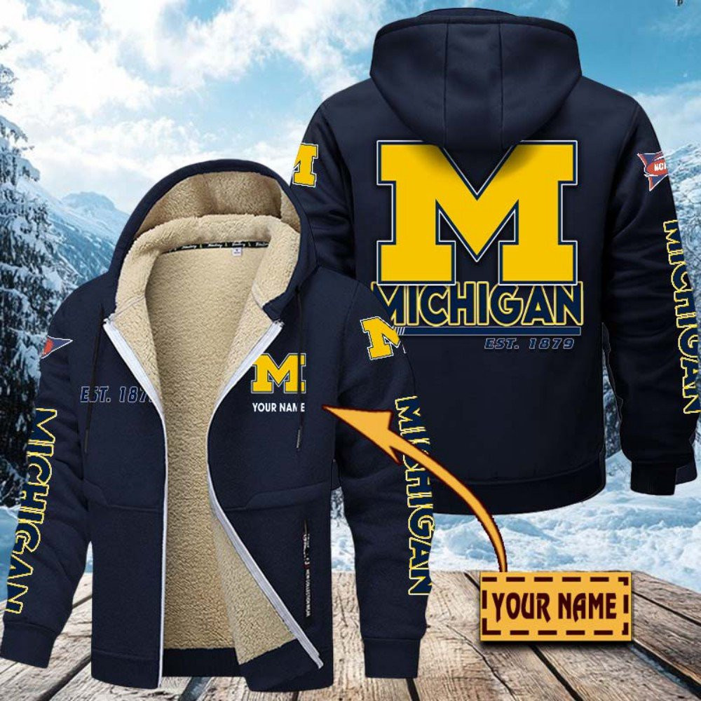 Michigan Wolverines Hoodies Zip Velvet Coat AN33VF