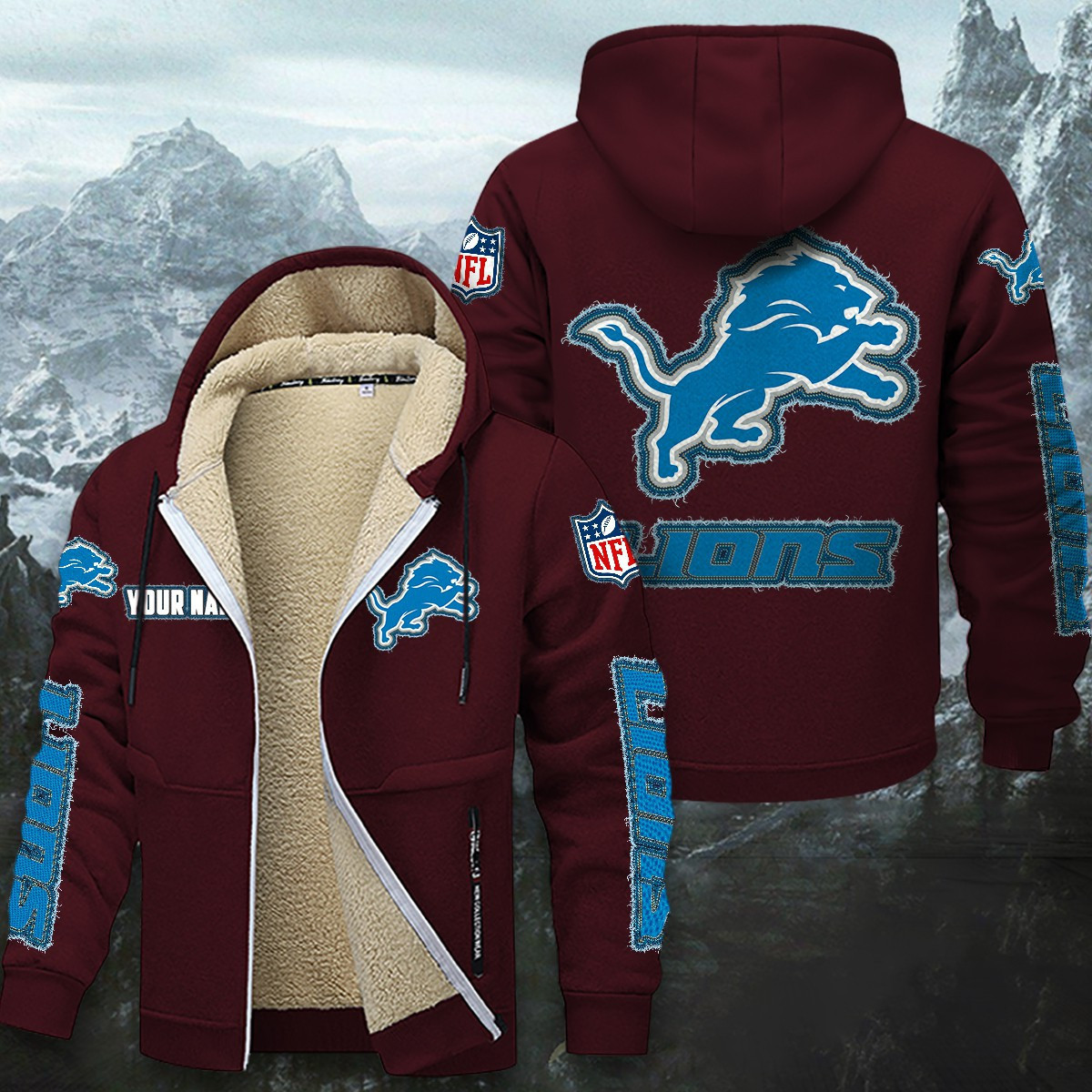 Detroit Lions Sherpa-Lined Zip Hoodie PBUQ6JJ