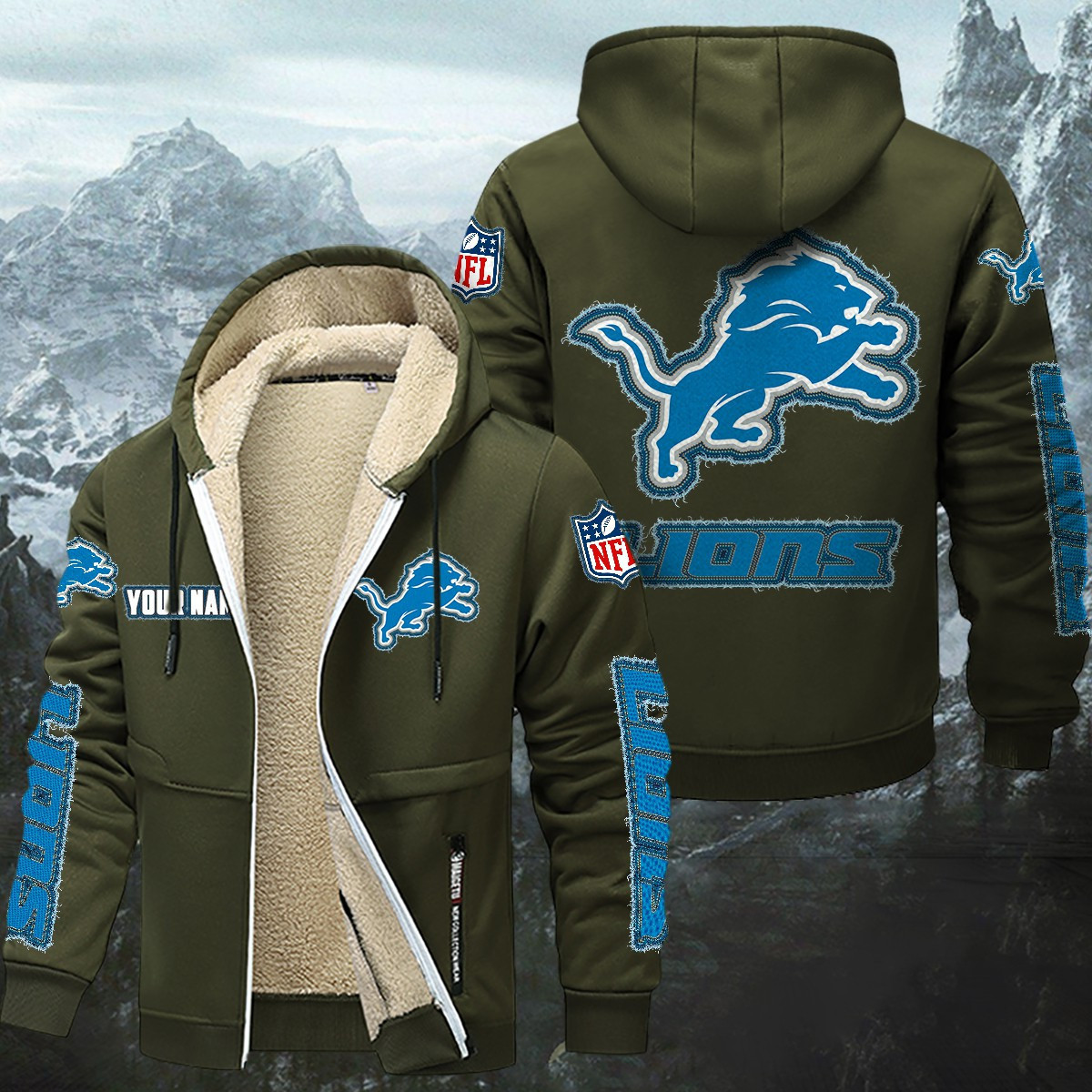 Detroit Lions Sherpa-Lined Zip Hoodie PBUQ6JJ