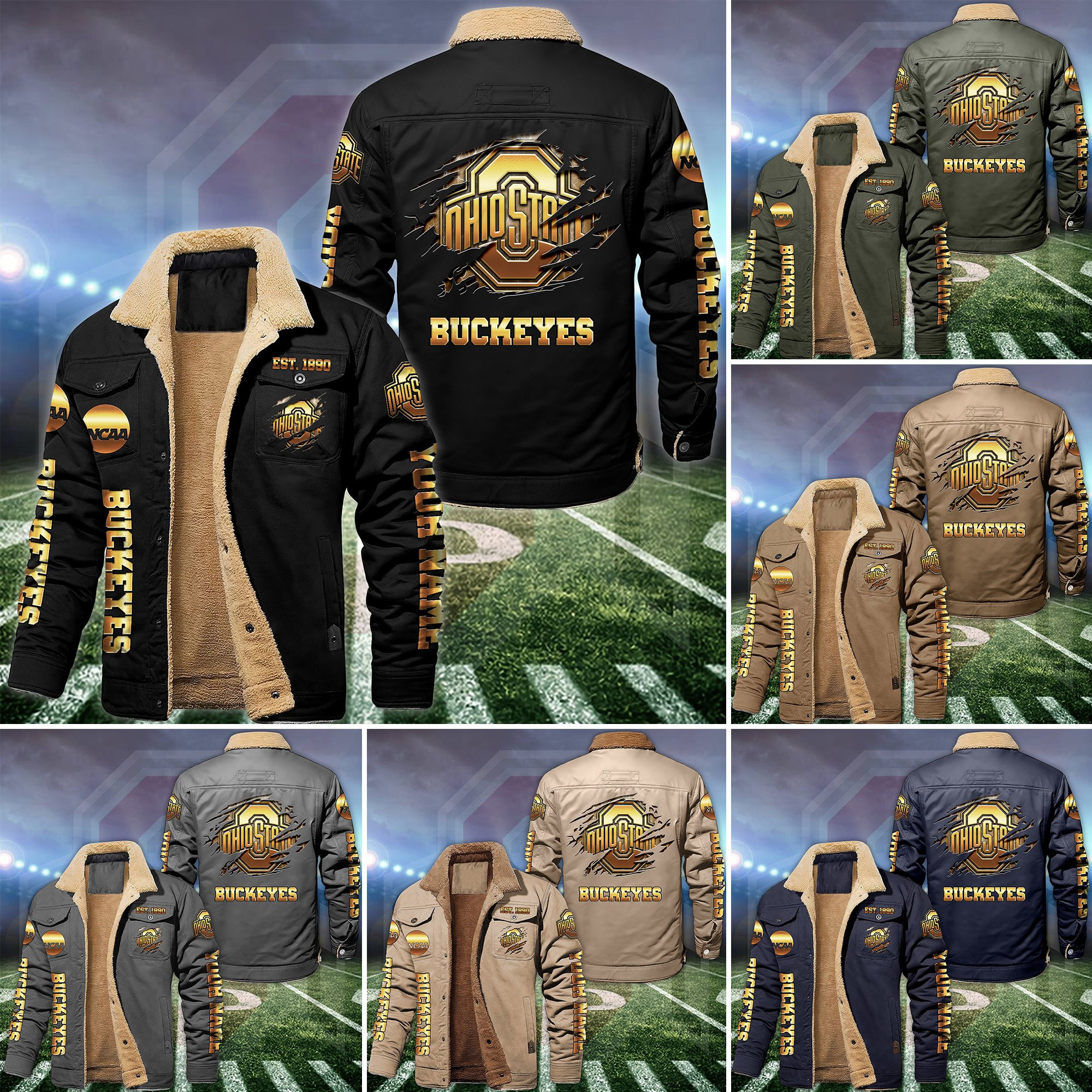 Ohio State Buckeyes Fleece Lined Cargo Jacket Custom Your Name , Sport Fleece Jacket, FootBall Fan Gift EHIVM-53657