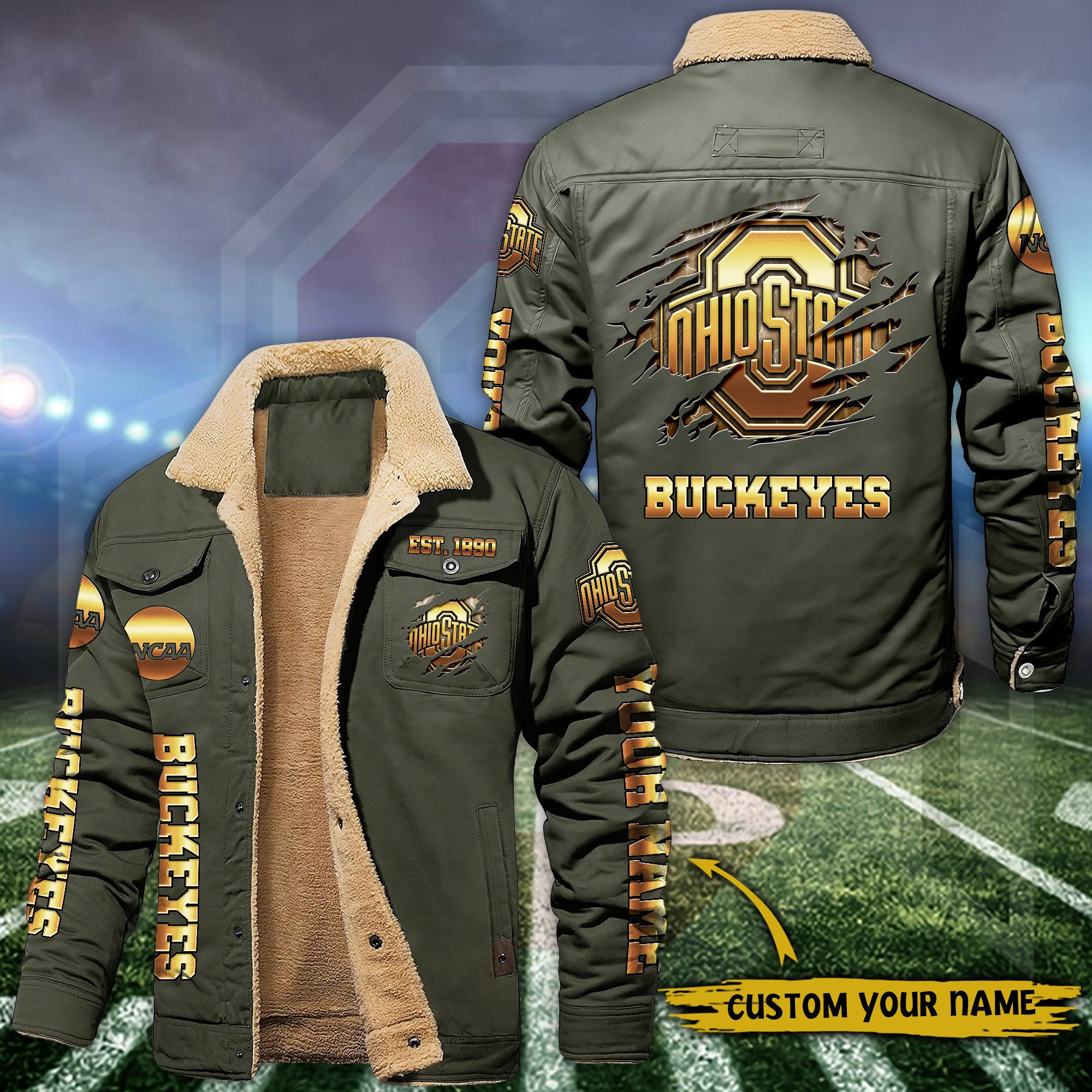 Ohio State Buckeyes Fleece Lined Cargo Jacket Custom Your Name , Sport Fleece Jacket, FootBall Fan Gift PBR9GV3