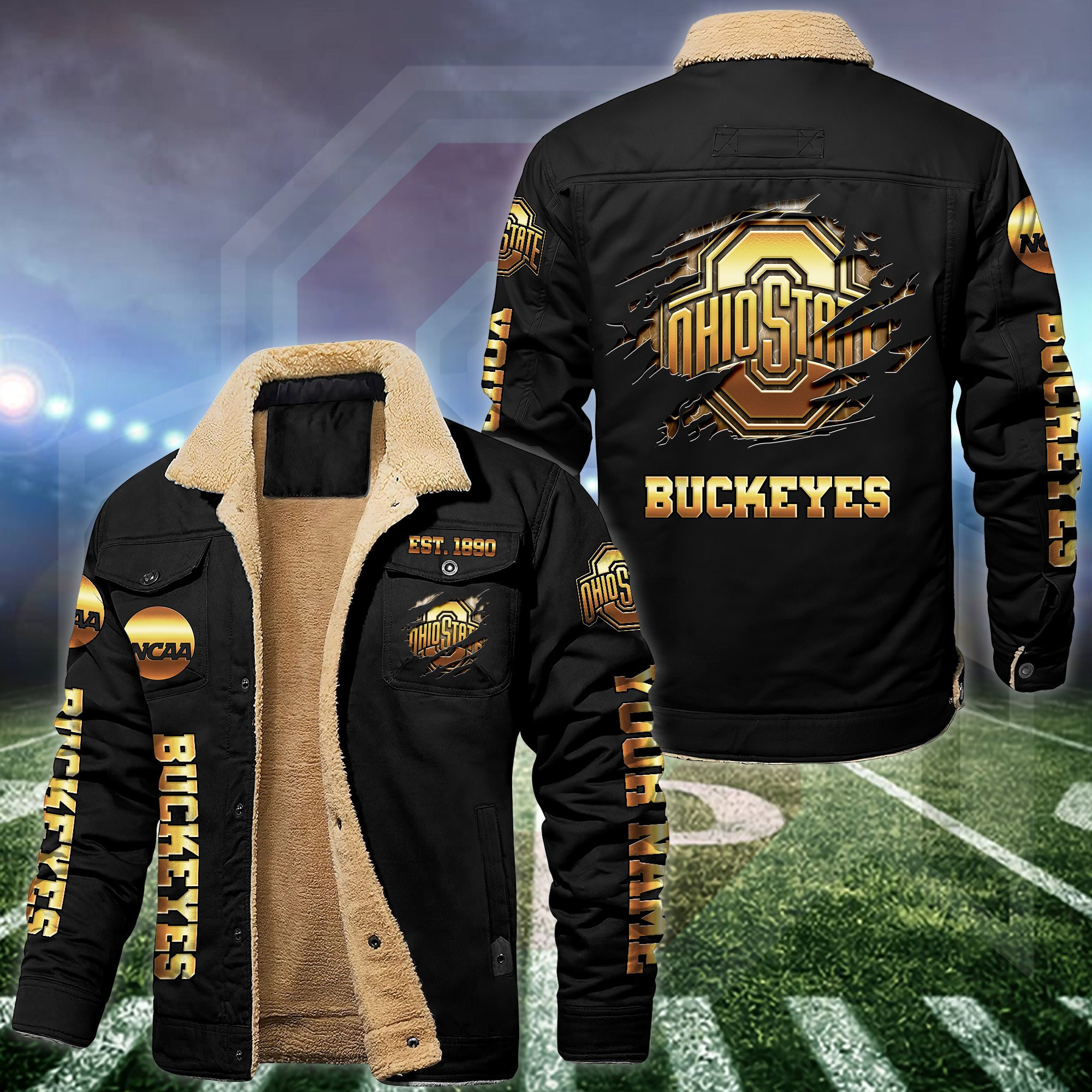 Ohio State Buckeyes Fleece Lined Cargo Jacket Custom Your Name , Sport Fleece Jacket, FootBall Fan Gift PBR9GV3