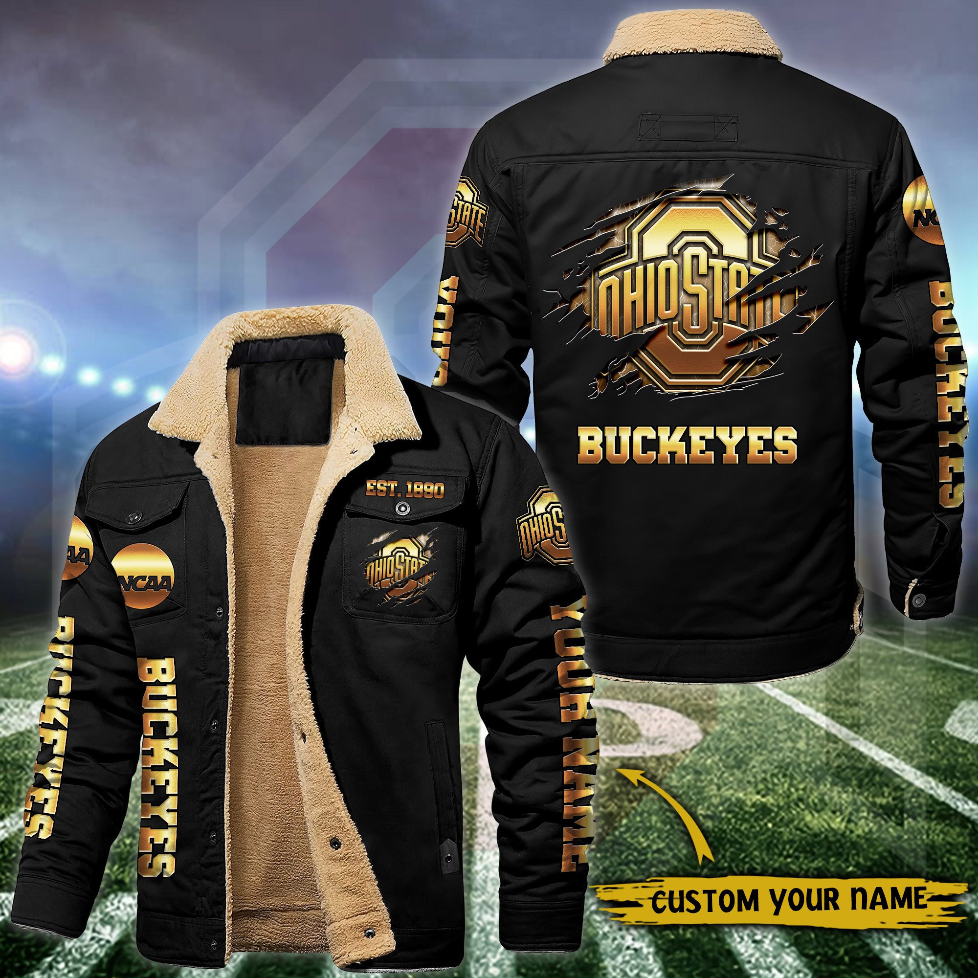Ohio State Buckeyes Fleece Lined Cargo Jacket Custom Your Name , Sport Fleece Jacket, FootBall Fan Gift PBR9GV3