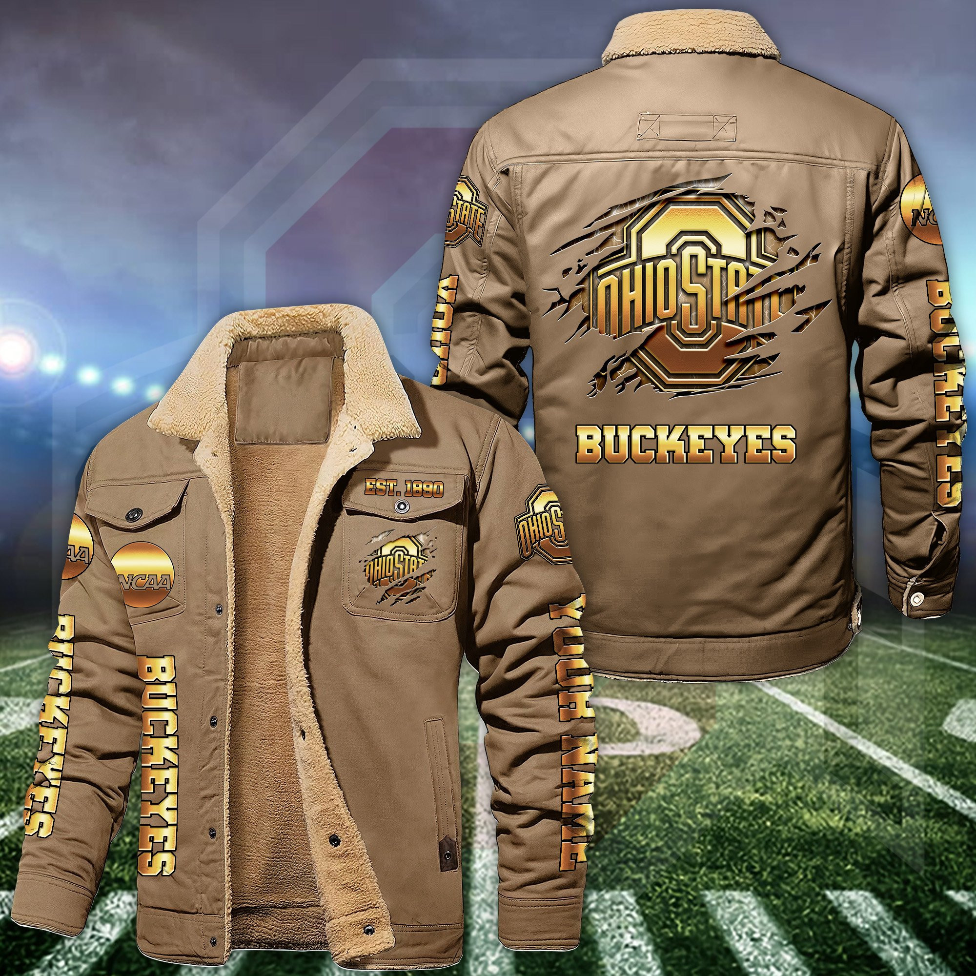 Ohio State Buckeyes Fleece Lined Cargo Jacket Custom Your Name , Sport Fleece Jacket, FootBall Fan Gift PBR9GV3