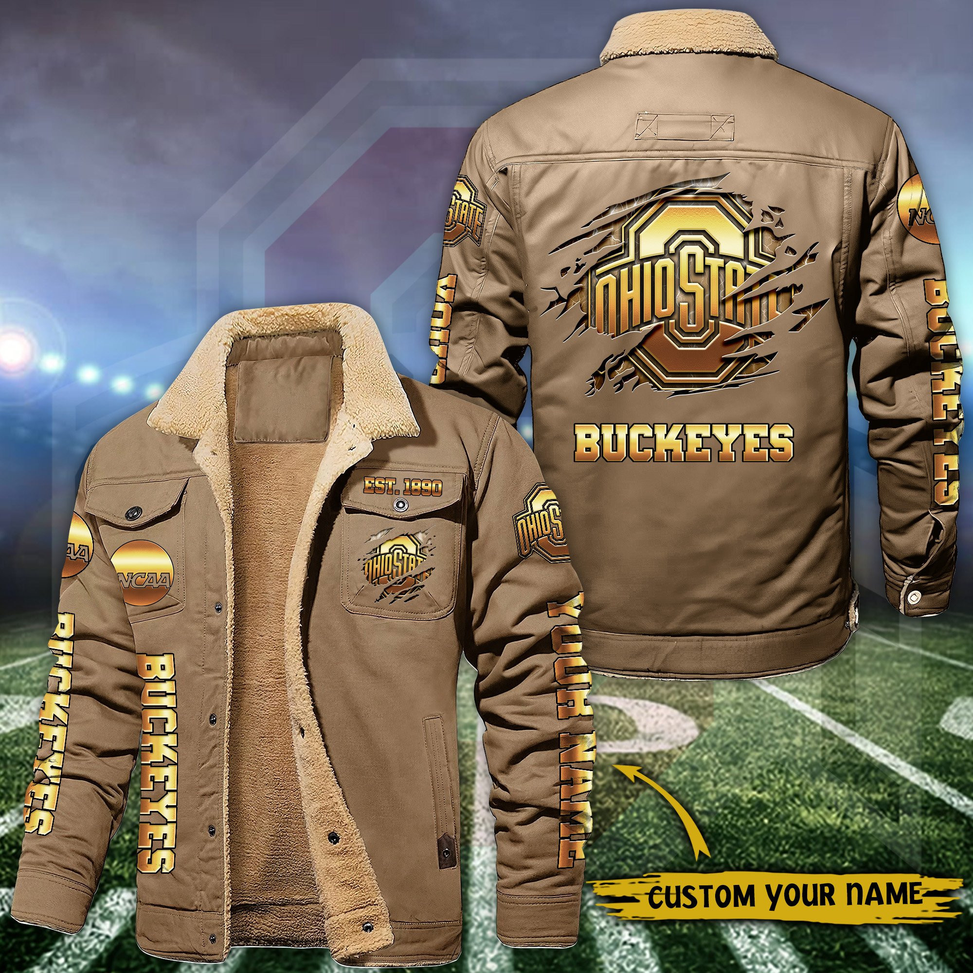 Ohio State Buckeyes Fleece Lined Cargo Jacket Custom Your Name , Sport Fleece Jacket, FootBall Fan Gift PBR9GV3