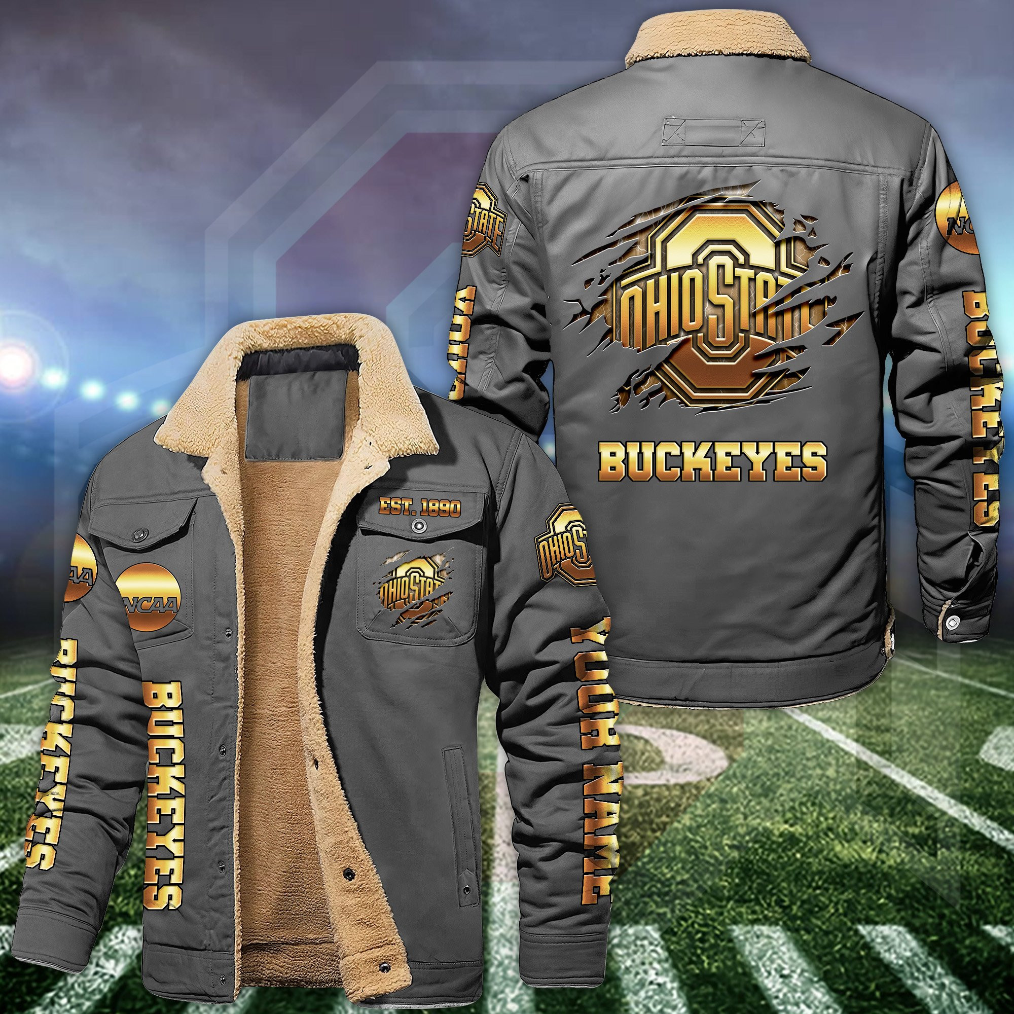 Ohio State Buckeyes Fleece Lined Cargo Jacket Custom Your Name , Sport Fleece Jacket, FootBall Fan Gift PBR9GV3