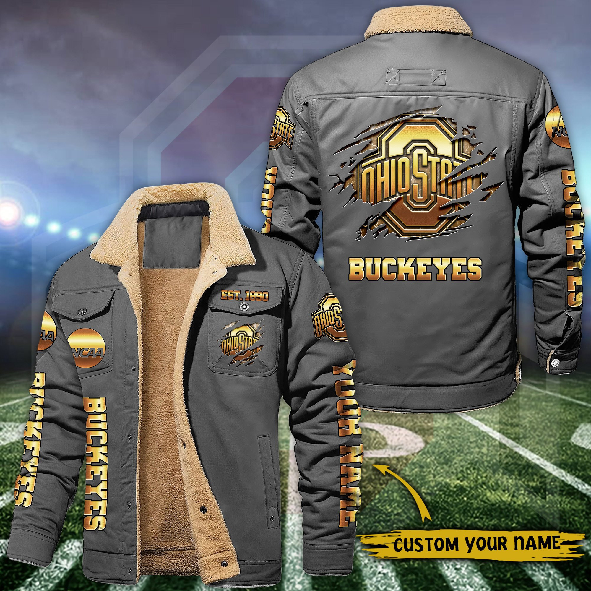 Ohio State Buckeyes Fleece Lined Cargo Jacket Custom Your Name , Sport Fleece Jacket, FootBall Fan Gift PBR9GV3