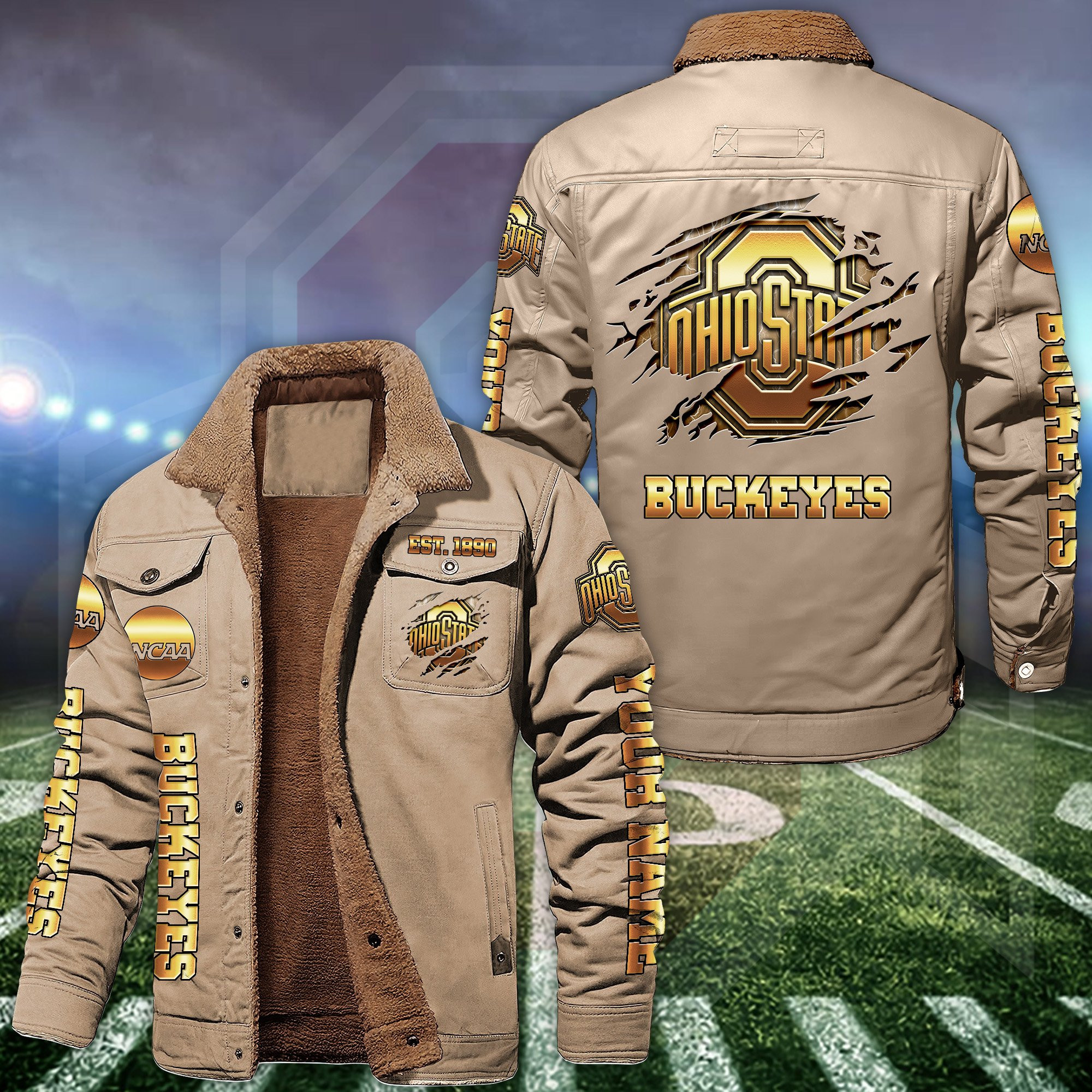 Ohio State Buckeyes Fleece Lined Cargo Jacket Custom Your Name , Sport Fleece Jacket, FootBall Fan Gift PBR9GV3