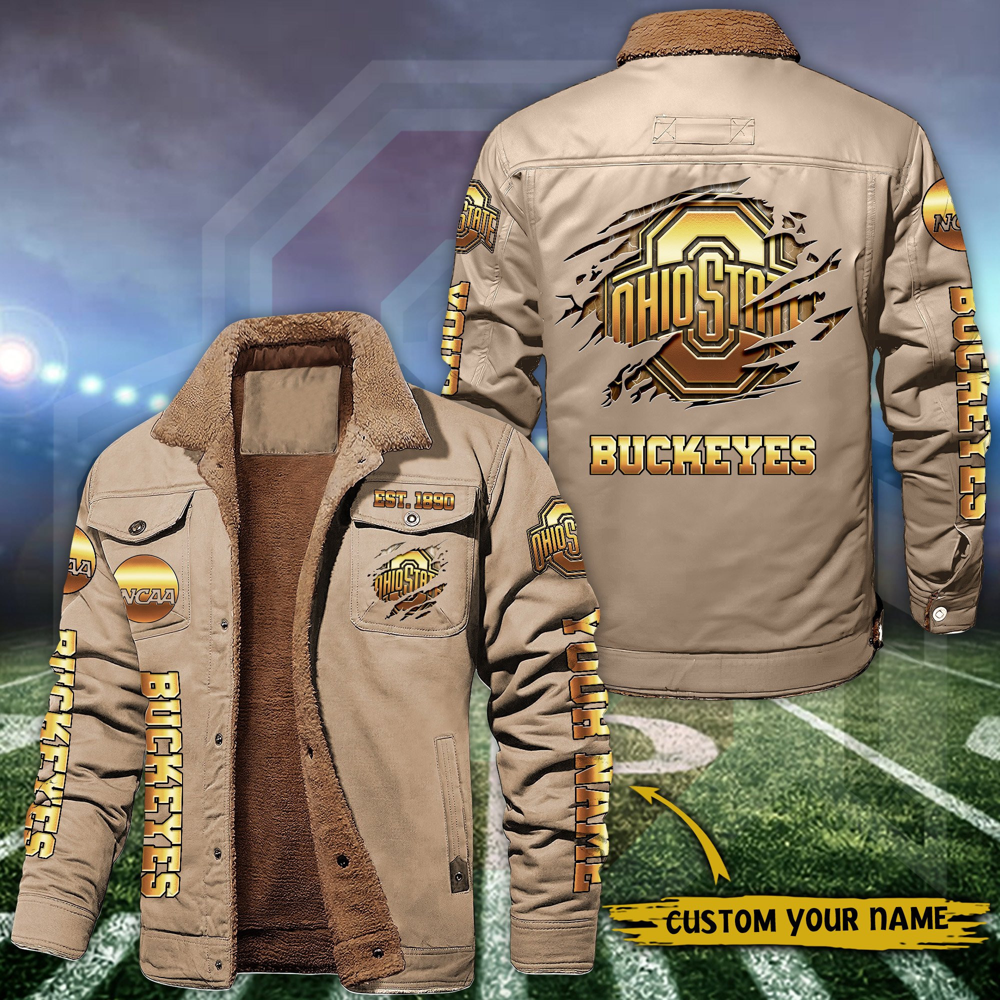 Ohio State Buckeyes Fleece Lined Cargo Jacket Custom Your Name , Sport Fleece Jacket, FootBall Fan Gift PBR9GV3